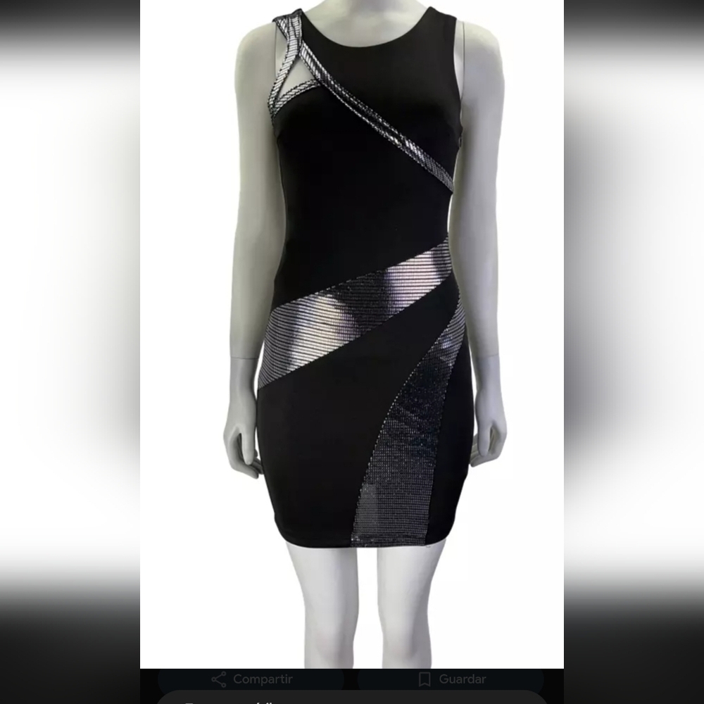 bebe Black Mini Dress with Metallic Silver Panels